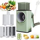 Large Manual Rotary Cheese Grater Shredder with Wider Hopper 3 Interchangeable Blades Round Mandolin Drum Slicer Julienne Grinder for Cheese, Vegetables, Potatoes and Nuts