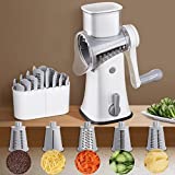 Rotary Cheese Grater with Handle, 5 in 1 Multifunctional Vegetables Cheese Grater, Drum Graters For Kitchen with 5 Replaceable Drum Blades, Easy to Use for Nut, Fruit, Vegetable and Cheese（White）