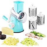 Rotary Cheese Grater - 3-in-1 Stainless Steel Manual Drum Slicer, Rotary Graters for Kitchen, Food Shredder for Vegatables, Nuts and Chocolate(Blue)