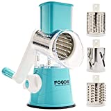 Rotary Cheese Grater with Handle - Manual Cheese Shredder Round Mandoline Vegetable Slicer and Nut Grinder - Includes Veggie Peeler and Cleaning Brush