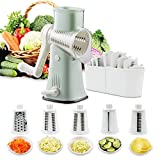 VEKAYA Rotary Cheese Grater and Shredder, 5 in 1 Manual Round Mandoline Slicer, Cheese Graters for Kitchen, Cheese Shredders, Grinder and Julienne for Vegetables,Cheese and Nuts