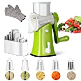 ZNM Rotary Cheese Grater - Round Mandoline Vegetable Slicer with 5 Stainless Steel Blades, Cheese Shredder with Strong Suction Base, Nuts Grinder for Nut, Vegetable, Fruit, Gloves