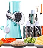 Cheese Grater Rotary Cheese Shredder Vegetable Slicer 3-in-1 Vegetable Shredder Grater Slicer Grinder for Potato Onion Cucumber Carrot Blue