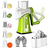 Almcmy Rotary Cheese Grater, Handheld Cheese Shredder Grinder with Rubber Suction Base and 5 Stainless Steel Drum Blades, Mandoline Slicer for Vegetables, Cheese and Nuts