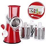 Cambom Rotary Cheese Grater Shredder Chopper Round Tumbling Box Mandoline Slicer Nut Grinder Vegetable Slicer, Hash Brown, Potato with Strong Suction Base