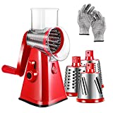 Rotary Cheese Grater, 3-in-1 Kitchen Mandoline Vegetable Slicer with Interchangeable Stainless Steel Drum Blades Rotary Grater Slicer for Vegetable fruit Nuts Grinder Cheese Shredder,Easy to Clean