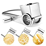 Rotary Cheese Grater Stainless Steel Manual Handheld Cheese Grater Shredder Cutter with 3 Drum Blades Hand Crank Kitchen Tool for Grating Hard Cheese Chocolate Nuts