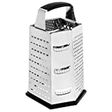Choice 6-Sided Professional Chefs Stainless Steel Box Grater - 9 1/2 in Spice Vegetable and Cheese Grater - Metal Kitchen Tool with Soft Grip Handle