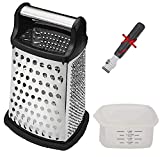 4-Sided Stainless Steel Heavy Duty Kitchen Box Grater with Detachable Storage Container in White, Perfect for Parmesan Cheese, Vegetables, Ginger, with Lemon Zester