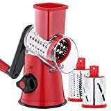 Cheese Grater Rotary, Rotary Grater for Kitchen, Kitchen Grater Vegetable Slicer with 3 Drum Blades, Fast Cutting Cheese Shredder for Vegetables and Nuts