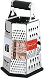 Utopia Kitchen - Cheese Grater & Shredder - Stainless Steel - 6 Sided Box Grater - Large Grating Surface with 6 Razor Sharp Blades - Non Slippery rubber bottom - Perfect to Slice, Grate, Shred & Zest Fruits, Vegetables, Cheeses & Many more! (Black)