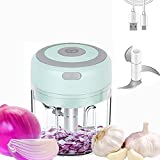 Mini Electric Chopper Garlic Machine Food Chopper Onion Processor with Three Blade/USB charging line/Magnetic Lock for Onions/Vegetables/Meat/Salad/Pepper, Outdoor/Gift/Kitchen/Barbecue/Picnic (250ML)