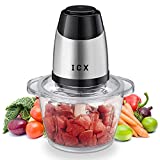 Electric Food Chopper,5 Cup Food Processor by ICX with 1.2L Glass Bowl and 4 Stainless Steel Blades,for Meat,Fruits, Vegetables, Nuts and Seasonings,300W
