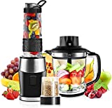 Blender for Shakes and Smoothies,3 in 1 Nutrient Blender and Food Processor Combo,Ice Smoothies Maker,Mixer Blender/Chopper/Grinder with 19-oz Portable Bottle,1.5L Chopper Capacity,easy to Clean