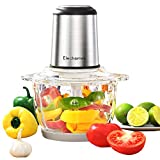 Electric Food Processor & Vegetable Chopper, Elechomes High Capacity 8-Cup Blender Grinder for Meat, Onion, Powerful 300W Motor & 4 Detachable Dual Layer Stainless Steel Blades, BPA-Free Glass Bowl