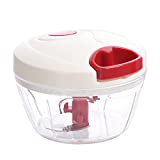 Vegetable Garlic Onion Chopper, Badelite Mini Manual Food Processor with Durable Hand Pull String to Make Pesto, Hummus, Salsa, Guacamole, Meat for Meatball, Ice for Smoothie (2 Cup, Red and White)