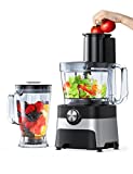 600W 9-Cup Food Processor Leuwd, 8-Cup Blender Jar for Juices, Shakes, Smoothies, and Cocktails, Food Processor and Blender Combo, Dishwasher Safe, 2 Speeds and Pulse Function, 2 Reversible Discs and 2 Blades to Slice, Shred, chop, Mix and Knead