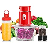 Food Processor Blender Combo - Electric Vegetable Chopper, 3 in 1 High Speed Smoothie Blender, 250W Food Chopper for Meat Fruits with 1.5L Glass Bowl, Coffee Grinder