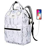 BRINCH Laptop Backpack 15.6 Inch Wide Open Computer Backpack Laptop Bag College Rucksack Water Resistant Business Travel Backpack Multipurpose Daypack with USB Charging Port for Women Men, Marble
