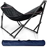 Tranquillo Universal Collapsible Hammock Stand Electro Static Coated Steel, Adjustable Hammock Stand with 2 Layered Polyester Net and Carry Bag, Foldable Hammock Stand for 2 Persons, 550 lbs (Black)