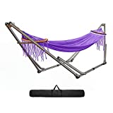 Hammock with Stand Included Portable Folding Hammock for Patio Indoor Freestanding Sleeping Hammock Stand Outdoor Camping Travelling Adjustable Metal Frame Stand with Carrying Bag 550LBS Capacity
