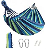 Outdoor Double Hammock 2 People Cotton Canvas Hammock Portable Hammock The Maximum Load is 450 pounds with Carrying Bag Tree Strap,Rope Porch Garden OutdoorIndoor CourtyardBackyard Camping Green