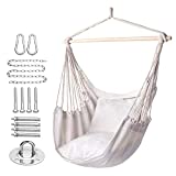 Y- STOP Hammock Chair Hanging Rope Swing, Max 320 Lbs, 2 Seat Cushions Included, Hanging Chair with Pocket, Quality Cotton Weave, for Indoor and Outdoor, Beige