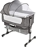 Bedside Sleeper Bedside Crib, Baby Bassinet 3 in 1 Travel Baby Crib Baby Bed with Breathable Net,Adjustable Portable Bed for Infant/Baby(Deep Grey)