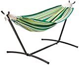 Amazon Basics Double Hammock with 9-Foot Space Saving Steel Stand and Carrying Case, Green Stripe, 450 lb Capacity