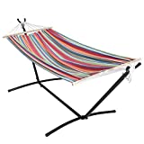 OUTDOOR WIND 550lbs Capacity Double Hammock Adjustable Hammock Bed with Heavy Duty Steel Stand and Spreader Bars Includes Portable Carrying Case, Easy Set up