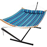 SUPERJARE Curved-Bar Hammock with Stand, 2 Person Heavy Duty Hammock Frame, Detachable Pillow & Portable Carrying Bag, Perfect for Outdoor & Indoor - Royal Blue