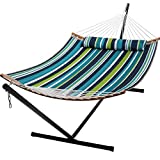 SUPERJARE Hammock with Stand, 2 Person Heavy Duty Hammock Frame, Detachable Pillow & Strong Curved-Bar & Portable Carrying Bag, Perfect for Outdoor & Indoor - Dark Cyan