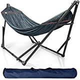 Tranquillo Universal Collapsible Hammock Stand Electro Static Coated Steel, Adjustable Hammock Stand with 2 Layered Polyester Net and Carry Bag, Foldable Hammock Stand for 2 Persons, 550 lbs, Grey