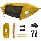 Night Cat Camping Hammock Tent with Mosquito Net and Rain Fly 1-2 Persons Bivvy Ground Tent with Tree Strap Swing Heavy Rain Waterproof Lightweight Backpacking 440lbs