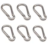 M4 Carabiner Hook, VSKEY [M4 6pcs] 1.6 inch Stainless Steel Spring Snap-on Hook for Hanging Hammock,Chains,Ropes,Camping tent,Traveling,Pet leash or Indoor Outdoor Activities Quick Lock Clips