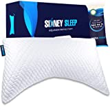 Side Sleeper Pillow for Pain Relief Sleeping - Shredded Memory Foam Firm Bamboo Bed Pillow - Queen Size Cervical Contour Curved Washable Pillow Cover - Extra Memory Foam By Sidney Sleep (Queen, White)