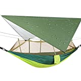 Portable Double Camping Hammock,2 Person Nylon Parachute Hammock with Mos-Quito Net Outdoor Hammocks Tent with Waterproof Rainfly Awning for Outdoors Camping Backpacking Hiking Travel