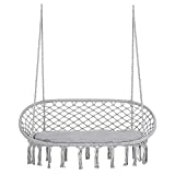 Outsunny 2-Person Hammock Chair Macrame Swing with Soft Cushion, Hanging Cotton Rope Chair for Indoor Outdoor Home Patio Backyard, Grey