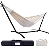 Hammock with Stand Included, Ohuhu 2 Person Hammocks with 9.5 FT Heavy Duty Steel Stand & Pillow, Portable Double Hammock with Carrying Bag for Indoor Outdoor Garden Yard Porch Patio, 450 lb Capacity