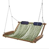 Nags Head Hammocks Cumaru Deluxe Rope Porch Swing with Free Navy Pillows, Meadow DuraCord