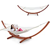 ECOTOUGE 12 FT Wooden Hammock with Stand for Single Person, Weather-Resistant, Certified Sustainable Hammock Bed for Backyard, Balcony, Porch(White)