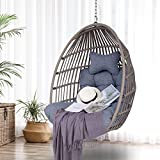 Egg Chair with Hanging Chain - Foldable Hammock Steel Frame and UV Resistant Cushions for Indoor Outdoor Bedroom Patio Porch Garden (Blue Ashes)