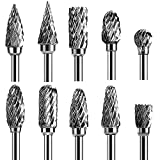 Double Cut Carbide Rotary Burr Set - 10 Pcs 1/8' Shank, 1/4' Head Length Tungsten Steel for Woodworking,Drilling, Metal Carving, Engraving, Polishing