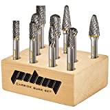 Tungsten Carbide Burr Set 1/4' Shank 10PC Double Cut Rotary Cutting Burrs Die Grinder Bits for Steel and Wood Working, Grinding, Carving, and Engraving