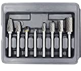 YUFUTOL Carbide Burr Set with 1/4''(6.35mm) Shank 8pcs Double Cut Solid Carbide Rotary Burr Set for Die Grinder Drill, Metal Wood Carving, Engraving,Polishing,Drilling
