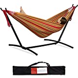 PNAEUT 2-Person Hammock with Space Saving Steel Stand Garden Yard Outdoor 450lb Capacity Double Hammocks and Portable Carrying Bag (Red)