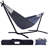 Hammock with Stand Included, Ohuhu Double Hammocks with Heavy Duty Steel Stand & Pillow, 2-Person Hammock with Portable Carrying Bag Indoor Outdoor Camping Yard Porch Balcony Patio, 450 lb Capacity
