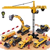 iPlay, iLearn Construction Site Vehicles Toy Set, Kids Engineering Playset, Tractor, Digger, Crane, Dump Trucks, Excavator, Cement, Steamroller, Birthday Gift for 3 4 5 Year Old Toddlers Boys Children