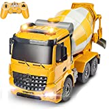 DOUBLE E Benz Licensed Remote Control Mixer Truck Electric 360 Degree Stirring Construction Vehicles with Working Sounds and Lights Rechargeable Cement Truck Toys Gift for Kids