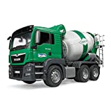 Bruder Toys - Construction Realistic MAN TGS Cement Mixer Truck with Rotating Mixing Drum and 2 Plug-in Drain Chutes to Empty Drum - Ages